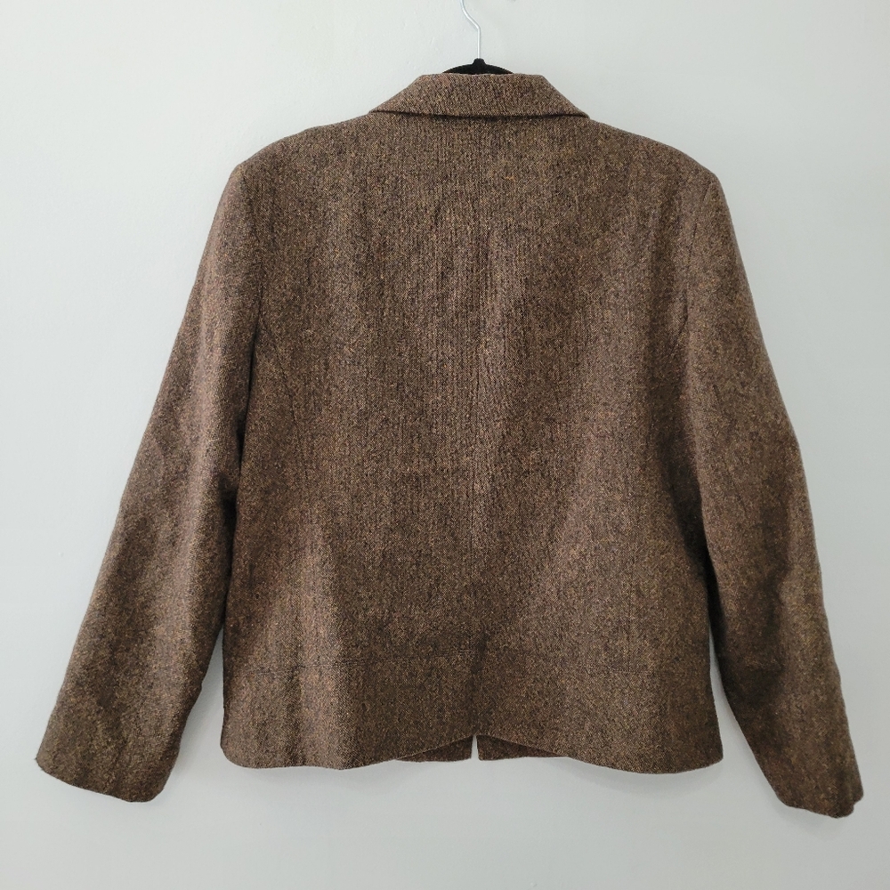 Sandro Women's Brown Tweed Wool Blazer Jacket Size 16 Minimal Classic Vintage - Picture 14 of 14
